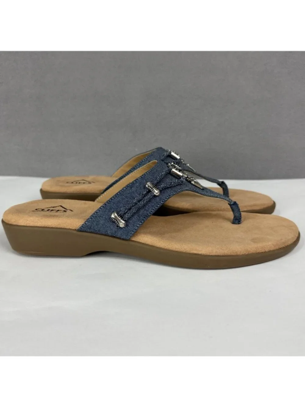 Cliffs Blue Jean Southwest Flip Flop Sandals Bailee Women's 11M silver details